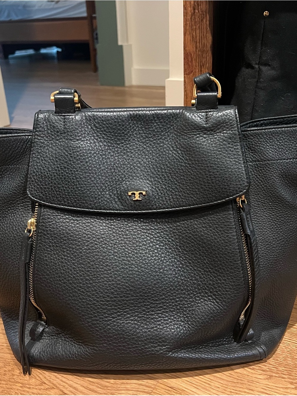 Tory Burch Black Pebbled Leather Tote